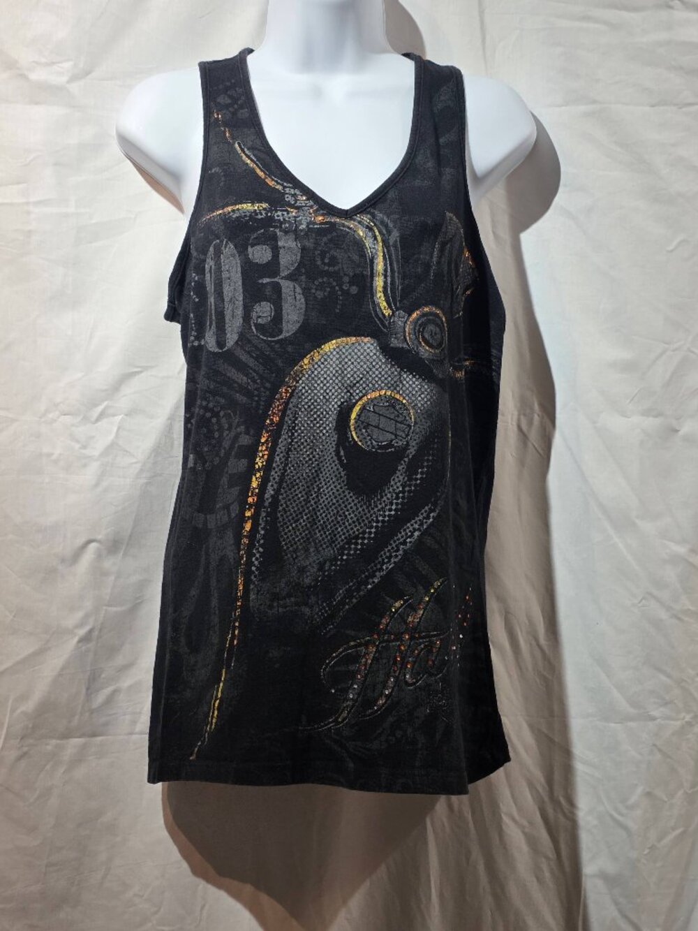 Vintage Harley-Davidson Sherbrooke Graphic Tank Top Women's M — Black & Orange